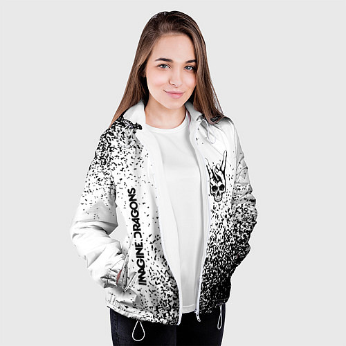 Женская куртка Imagine Dragons и рок символ на светлом фоне / 3D-Белый – фото 3