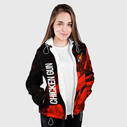 Куртка с капюшоном женская Чикен ган - красная абстракция, цвет: 3D-белый — фото 2