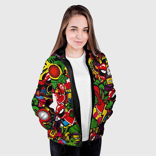 Женская куртка Хиппи, знаки, позитифф / 3D-Черный – фото 3