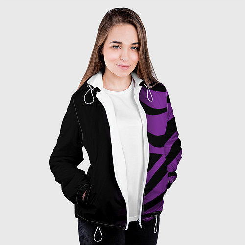 Женская куртка Фиолетовый с черными полосками зебры / 3D-Белый – фото 3