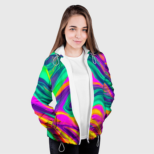 Женская куртка Градиентные цветные волны / 3D-Белый – фото 3
