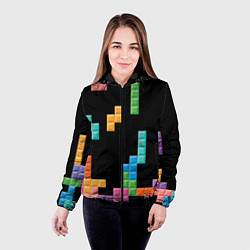 Куртка с капюшоном женская Тетрис падающие блоки, цвет: 3D-черный — фото 2