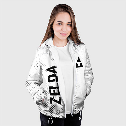 Женская куртка Zelda glitch на светлом фоне: надпись, символ / 3D-Белый – фото 3