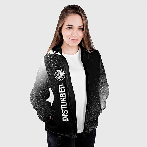 Женская куртка Disturbed glitch на темном фоне: по-вертикали / 3D-Черный – фото 3