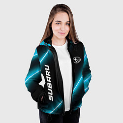 Куртка с капюшоном женская Subaru неоновые лампы, цвет: 3D-черный — фото 2