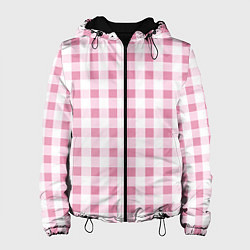 Куртка с капюшоном женская Барби-розовый: клетка, цвет: 3D-черный