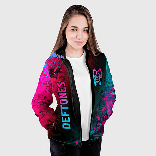 Женская куртка Deftones - neon gradient: надпись, символ / 3D-Черный – фото 3