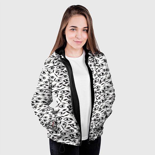 Женская куртка Море глаз на белом фоне / 3D-Черный – фото 3