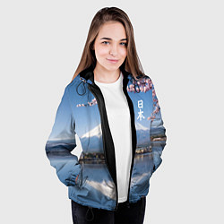 Куртка с капюшоном женская Цветущая сакура на фоне Фудзиямы - Япония, цвет: 3D-черный — фото 2