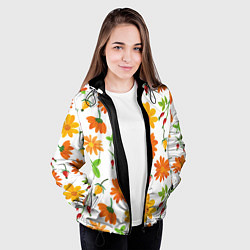 Куртка с капюшоном женская Orange flowers, цвет: 3D-черный — фото 2