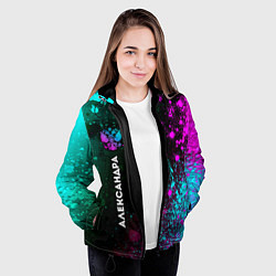 Куртка с капюшоном женская Александра и неоновый герб России: по-вертикали, цвет: 3D-черный — фото 2