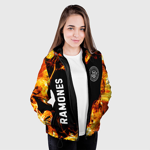 Женская куртка Ramones и пылающий огонь / 3D-Черный – фото 3