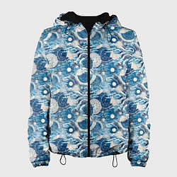 Куртка с капюшоном женская Волны паттерн, цвет: 3D-черный