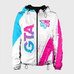Куртка с капюшоном женская GTA neon gradient style: надпись, символ, цвет: 3D-черный