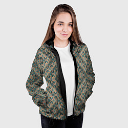 Куртка с капюшоном женская Зелено-золотые ромбы, цвет: 3D-черный — фото 2