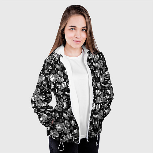 Женская куртка Черно-белый узор в горошек / 3D-Белый – фото 3
