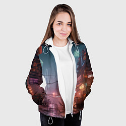 Куртка с капюшоном женская Киберпанк город будущего, цвет: 3D-белый — фото 2