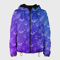 Куртка с капюшоном женская Ракеты и планеты, цвет: 3D-черный