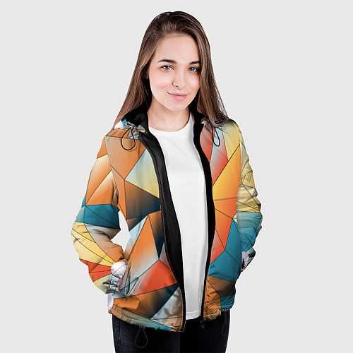 Женская куртка Жемчужина - градиент из полигональных треугольнико / 3D-Черный – фото 3