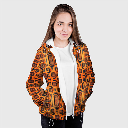 Женская куртка Оранжевый киберпанк / 3D-Белый – фото 3
