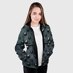 Куртка с капюшоном женская Металлический шипованный паттерн, цвет: 3D-черный — фото 2
