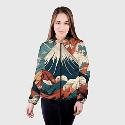 Куртка с капюшоном женская Ретро Фудзияма, цвет: 3D-черный — фото 2