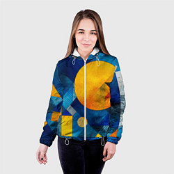 Куртка с капюшоном женская Жёлтая и синяя геометрия, цвет: 3D-белый — фото 2