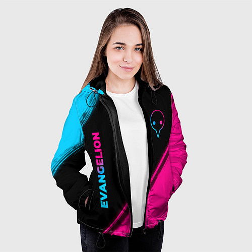 Женская куртка Evangelion - neon gradient: надпись, символ / 3D-Черный – фото 3