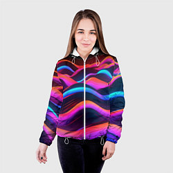 Куртка с капюшоном женская Неоновые фиолетовые волны, цвет: 3D-белый — фото 2