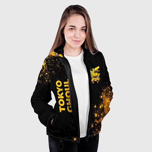 Женская куртка Tokyo Ghoul - gold gradient: надпись, символ / 3D-Черный – фото 3