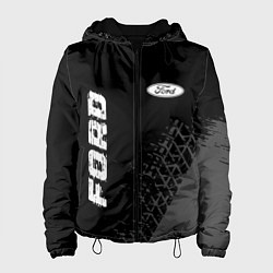 Куртка с капюшоном женская Ford speed на темном фоне со следами шин: надпись,, цвет: 3D-черный