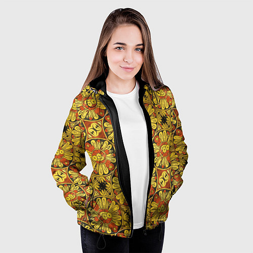 Женская куртка Красно-желтые цветочки / 3D-Черный – фото 3