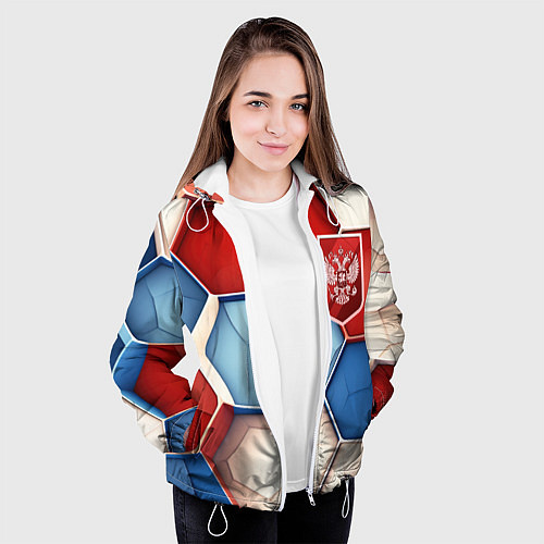 Женская куртка Объемные плиты и герб России / 3D-Белый – фото 3