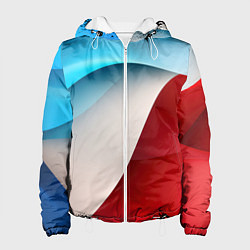 Куртка с капюшоном женская Белые синие и красные волны, цвет: 3D-белый