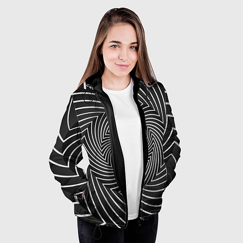 Женская куртка Оптическая иллюзия изогнутые линии / 3D-Черный – фото 3
