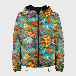 Куртка с капюшоном женская Яркие разные цветочки, цвет: 3D-черный