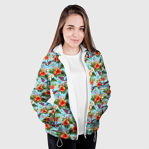 Женская куртка Разные гавайские цветочки / 3D-Белый – фото 3
