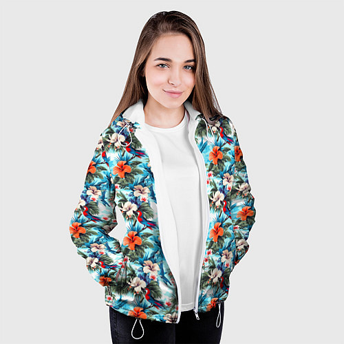 Женская куртка Белые и оранжевые цветочки / 3D-Белый – фото 3