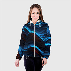 Куртка с капюшоном женская Синие волны абстракт, цвет: 3D-белый — фото 2