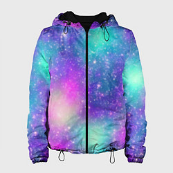 Куртка с капюшоном женская Яркий розово-голубой космос, цвет: 3D-черный