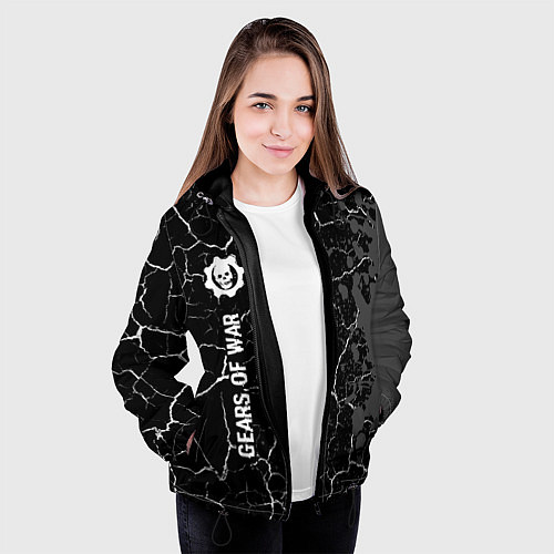 Женская куртка Gears of War glitch на темном фоне: по-вертикали / 3D-Черный – фото 3