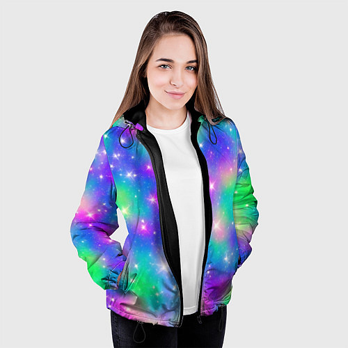 Женская куртка Яркий космос розово-синий с вкраплениями зеленого / 3D-Черный – фото 3