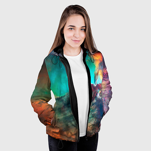 Женская куртка Аморфный цветастый космос / 3D-Черный – фото 3