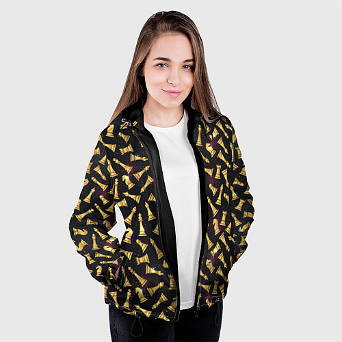 Женская куртка Шахматы в космосе / 3D-Черный – фото 3