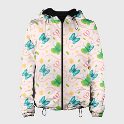 Куртка с капюшоном женская Прекрасные бабочки, цвет: 3D-черный