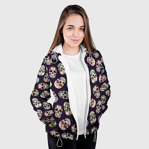Женская куртка Узор с черепами Pattern with skulls / 3D-Белый – фото 3