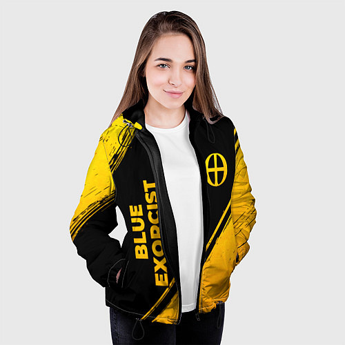 Женская куртка Blue Exorcist - gold gradient: надпись, символ / 3D-Черный – фото 3