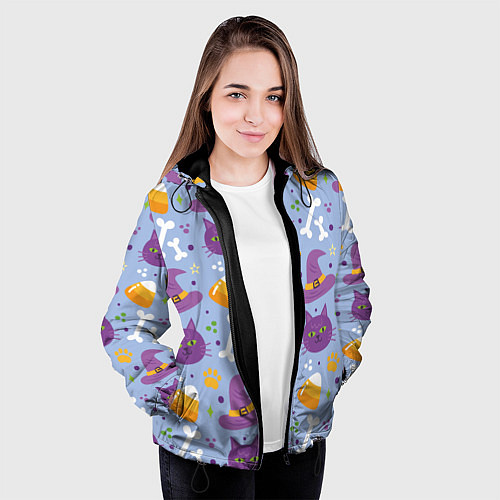 Женская куртка Кошачий хэллоуин / 3D-Черный – фото 3