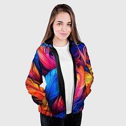 Куртка с капюшоном женская Экзотические перья, цвет: 3D-черный — фото 2