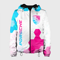 Куртка с капюшоном женская Porsche neon gradient style: надпись, символ, цвет: 3D-черный